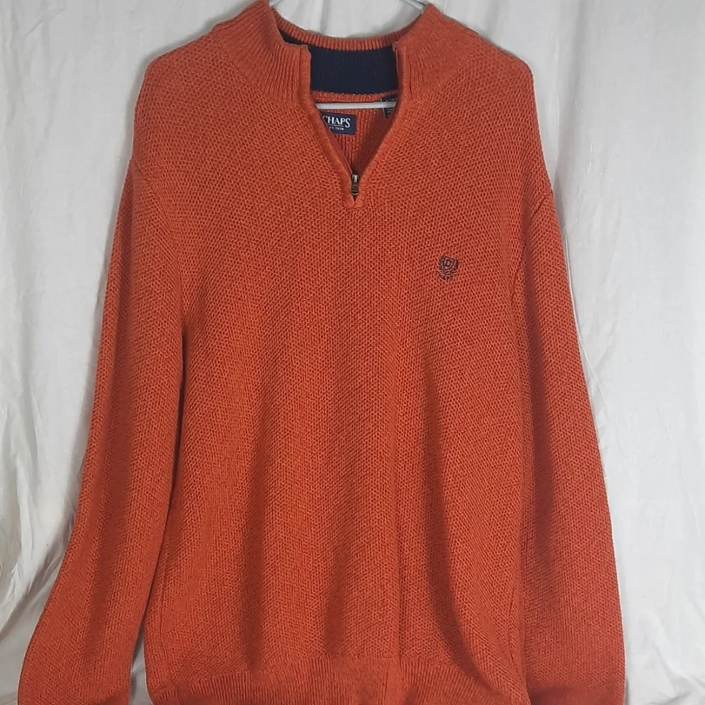 Chaps Mens Pullover 100% Cotton Sweater XL Orange Long Sleeve Textured